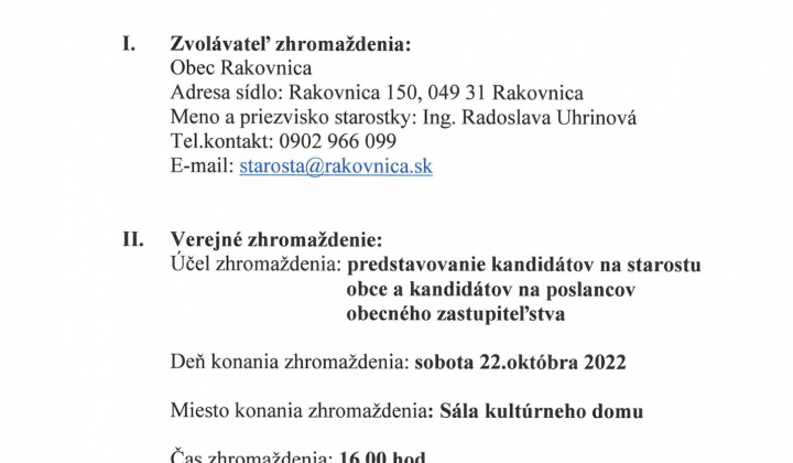 1. fotografia fotogalérie Voľby / Oznámenie o zvolaní zhromaždenia občanov - foto