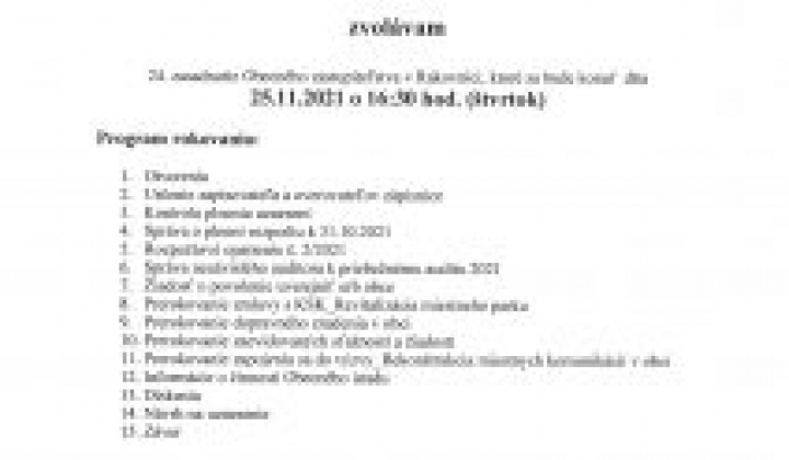 1. fotografia fotogalérie Pozvánka na 24. zasadnutie OZ dňa 25.11.2021 štvrtok o 16.30 h. - foto