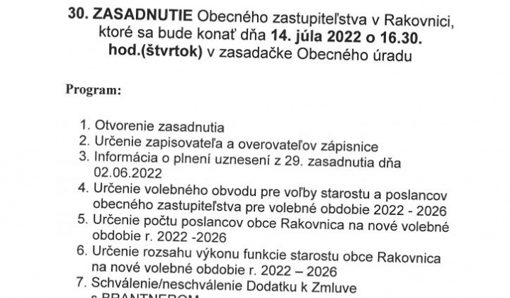 1. fotografia fotogalérie Pozvánka na 30.zasadnutie OZ dňa 14.júla 2022 o 16.30 h. - foto