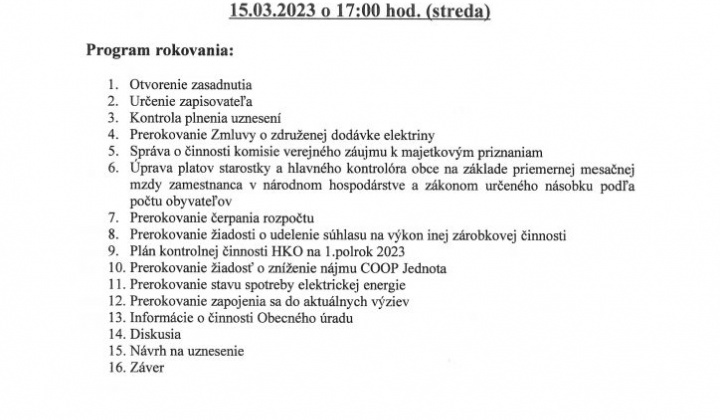 1. fotografia fotogalérie Pozvánka na 4. zasadnutie OZ 15.3.2023 o 17.00 h. - foto