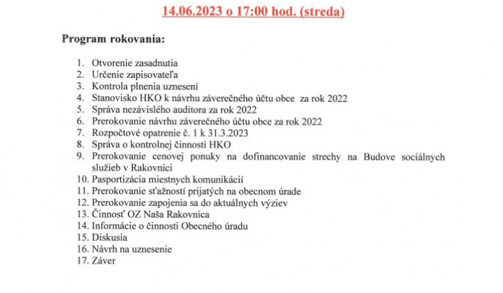 1. fotografia fotogalérie Pozvánka na 5. zasadnutie OZ dňa 14.06.2023 o 17:00 h. - foto