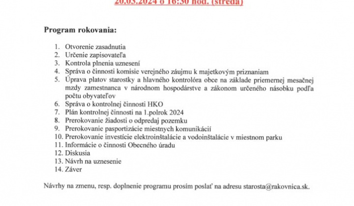 1. fotografia fotogalérie Pozvánka na 9.zasadnutie OZ dňa 20.03.2024 - foto
