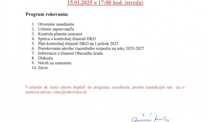 1. fotografia fotogalérie Pozvánka na 13. zasadnutie OZ dňa 15.01.2025 o 17.00 hod. - foto