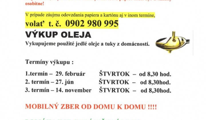 1. fotografia fotogalérie Výkup papiera a olejov Štvrtok 14.11.2024 od 8.30 h. - foto