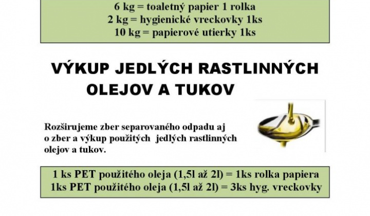 1. fotografia fotogalérie Výkup PAPIERA a POUŽITýCH JEDLÝCH OLEJOV- utorok 09.02.2021 o 8.00 h. - foto