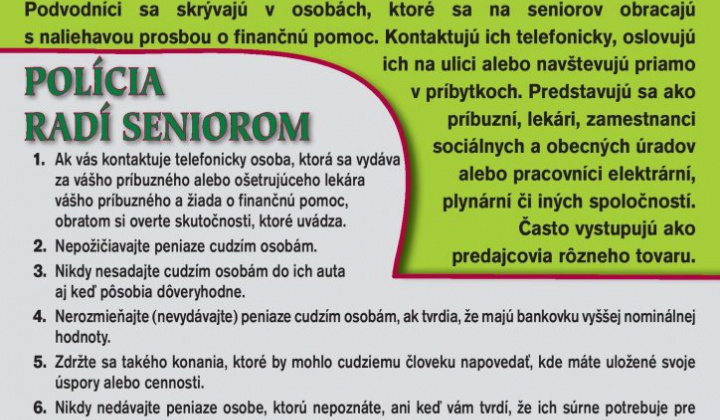 2. fotografia fotogalérie SENIORI POZOR !!!OKRESNÉ RIADITEĽSTVO POLICAJNÉHO ZBORU V ROŽŇAVE VARUJE… - foto