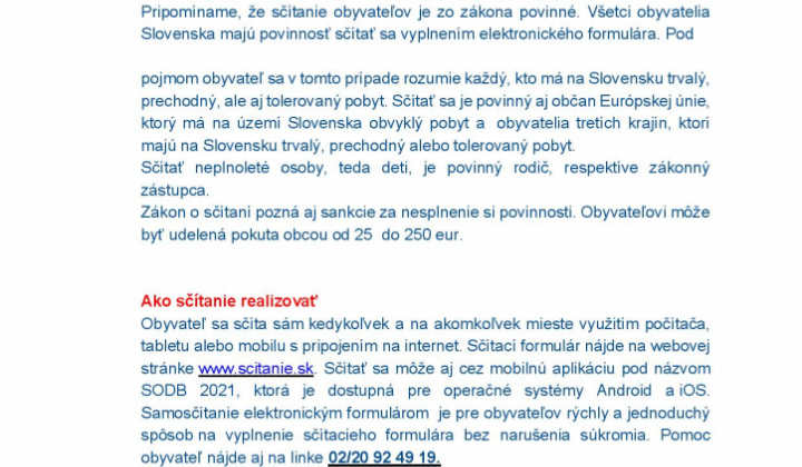 1. fotografia fotogalérie Sčítanie obyvateľov Košický kraj – Tlačová správa z 19.03.2021                                                V našej obci sa sčítalo k 22.03.2021 80 % obyvateľov – ĎAKUJEME - foto