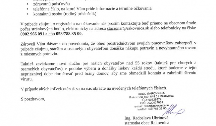 1. fotografia fotogalérie Pomoc občanom !!! s REGISTRÁCIOU na očkovanie proti COVID-19, s donáškou liekov, nákupov…. - foto