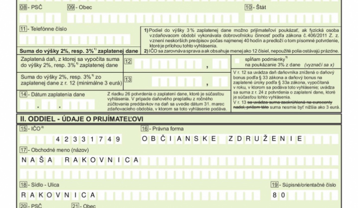 1. fotografia fotogalérie Žiadosť o poukázanie 2% dane za rok 2020 - foto