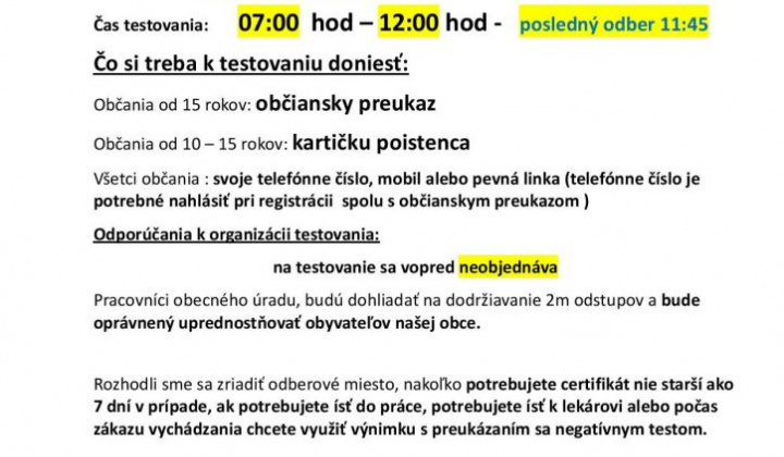 1. fotografia fotogalérie XI. kolo testovania SOBOTA 03.04.2021          7.00 – 12.00 H. - foto