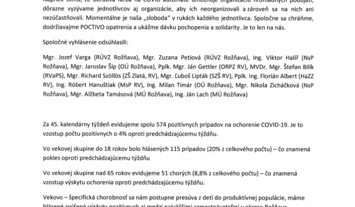 1. fotografia fotogalérie Súčasná situácia v okrese Rožňava  a odporúčanie regionálnej protiepidemickej komisie v Rožňave - foto