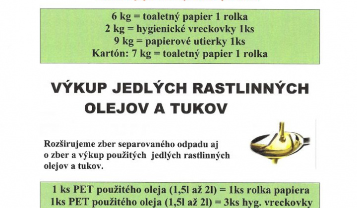 1. fotografia fotogalérie Výkup PAPIERA A JEDLÝCH OLEJOV A TUKOV -11.mája 2022 - foto