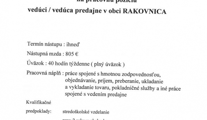 1. fotografia fotogalérie Ponuka pracovného miesta – vedúca predajne COOP JEDNOTA, s.d., Revúca —— OBSADENÉ - foto