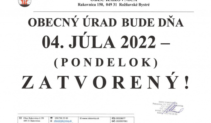 1. fotografia fotogalérie Obecný úrad a Denný stacionár v Rakovnici – ZATVORENÝ 4.JúLA 2022 – PONDELOK !!! - foto