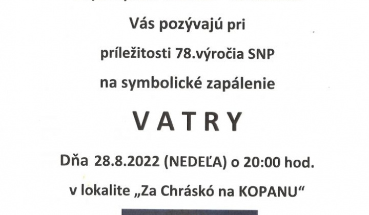 1. fotografia fotogalérie Pozývame všetkých na zapálenie symbolického ohňa pri príležitosti 78.výročia SNP … - foto
