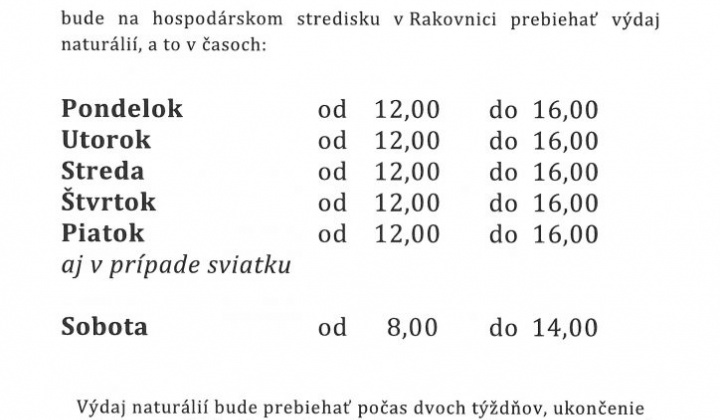 1. fotografia fotogalérie Oznam o výdaji naturálií - foto
