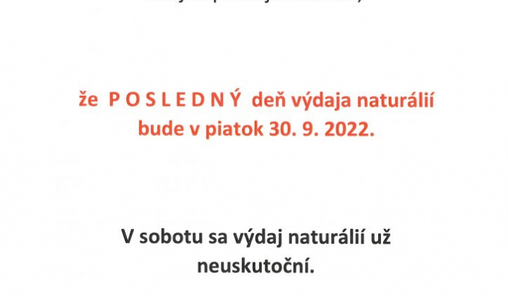 1. fotografia fotogalérie OZNAM !!! AGROSPOL HONCE – Posledný výdaj naturálií PIATOK 30.09.2022 - foto