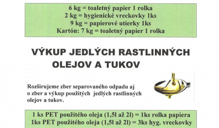 1. fotografia fotogalérie Výkup papiera a jedlých rastl.olejov a tukov – 11.10.2022 – UTOROK – od 10:30 - foto