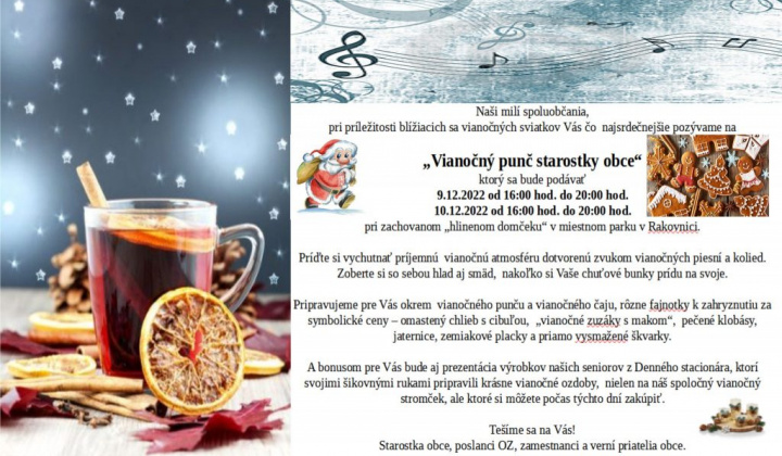 1. fotografia fotogalérie Pozvánka 9 a 10. decembra 2022 – Vianočný punč starostky obce… - foto