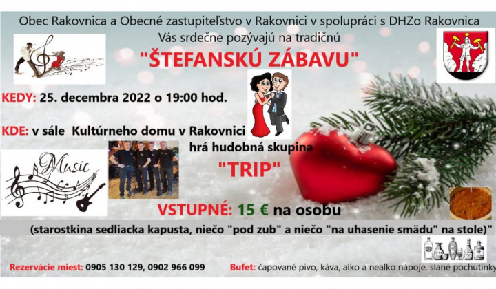 1. fotografia fotogalérie Pozvánka na Štefanskú zábavu 25.12.2022 o 19.00 h. - foto