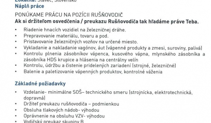 1. fotografia fotogalérie Ponuka práce – RUŠŇOVODIČ - foto