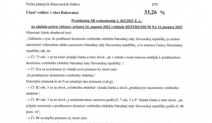 1. fotografia fotogalérie Výsledky hlasovania v REFERENDE 2023 - foto