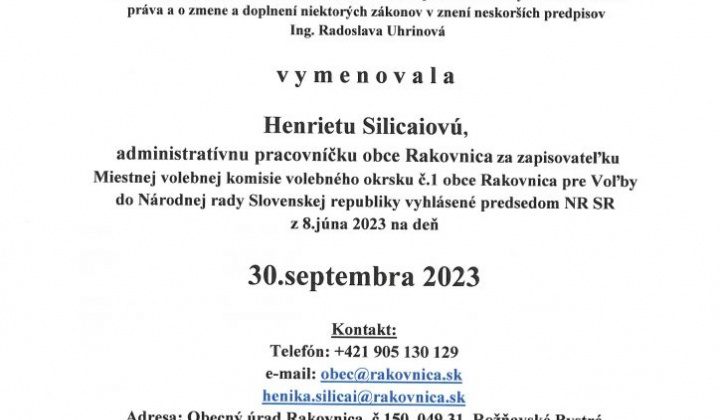 1. fotografia fotogalérie Vymenovanie zapisovateľa MVK vo voľbách do NR SR 2023 - foto