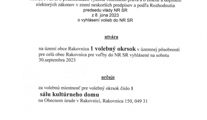 1. fotografia fotogalérie Určenie volebného okrsku a volebnej miestnosti vo voľbách do NRSR 2023 - foto