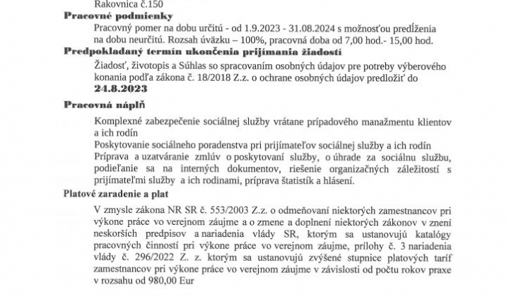 1. fotografia fotogalérie Voľné pracovné miesto – Denný stacionár Rakovnica - foto