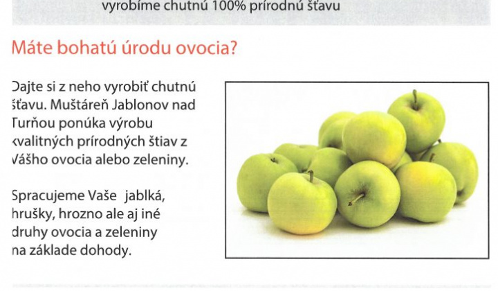 1. fotografia fotogalérie Muštáreň Jablonov nad Turňou ponúka výrobu štiav z Vášho ovocia a zeleniny…. - foto