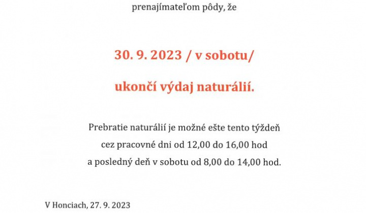 1. fotografia fotogalérie Ukončenie výdaja naturálií  –  AGROSPOL Honce - foto