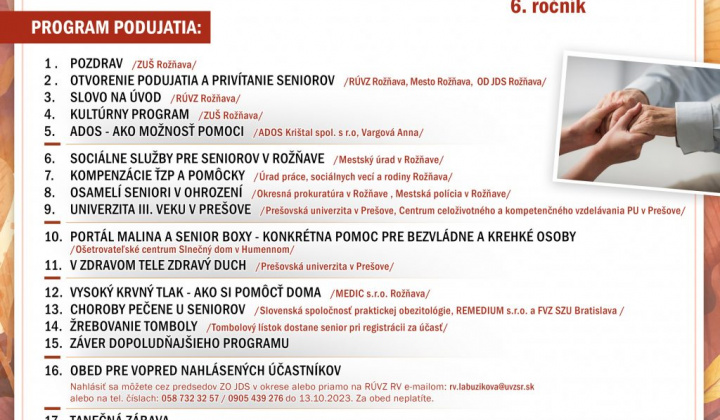 2. fotografia fotogalérie Pozvánka na 6.ročník Rožňavského veľtrhu pre seniorov dňa 18.októbra 2023 v Spoločenskej sále na Mestskom úrade v Rožňave… - foto