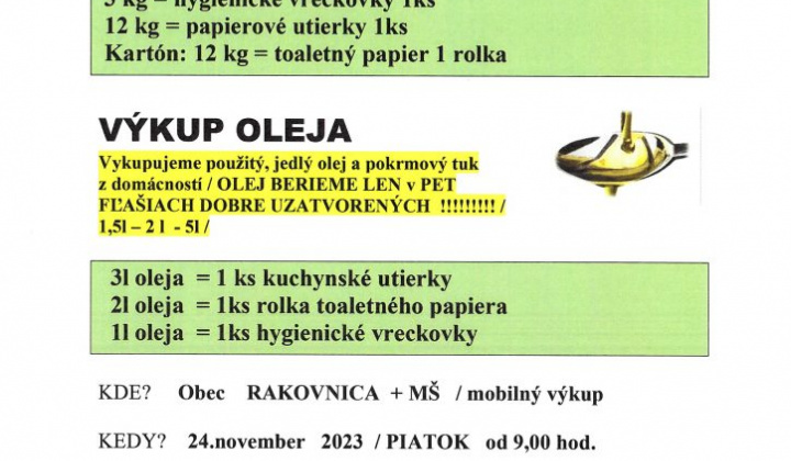 1. fotografia fotogalérie Výkup papiera a olejov 24.11.2023 PIATOK od 9.00 hod. - foto