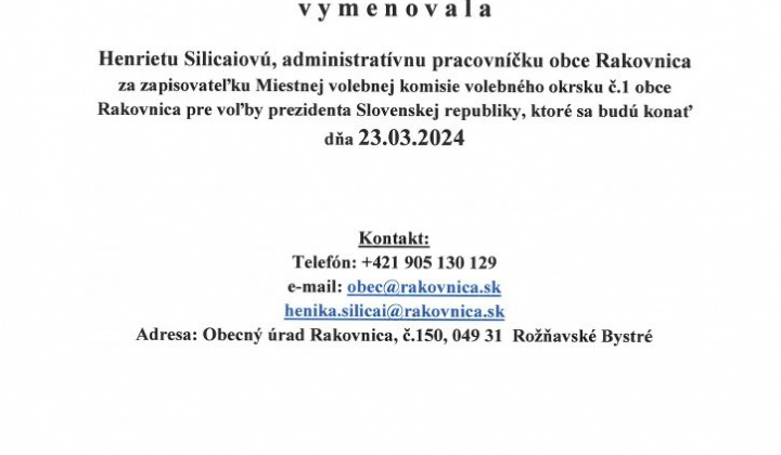 1. fotografia fotogalérie Vymenovanie zapisovateľa MVK v Rakovnici vo voľbách prezidenta Slovenskej republiky 2024 - foto