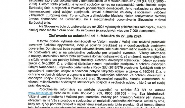 1. fotografia fotogalérie Štatistický úrad SR oznamuje občanom Zisťovanie EU SILC - foto