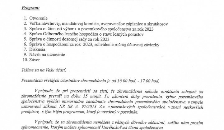 1. fotografia fotogalérie Lesná pozemková spoločnosť Rakovnica – pozvánka - foto