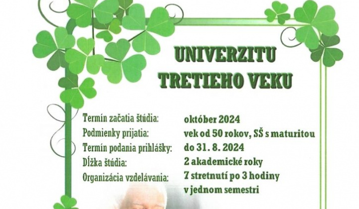 1. fotografia fotogalérie Pripravované otvorenie Univerzity tretieho veku v Rožňave. Bližšie info: https://www.vssvalzbety-roznava.sk/uchadzac/univerzita-tretieho-veku/ - foto