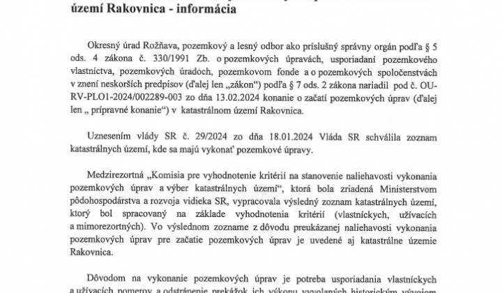 2. fotografia fotogalérie Prípravné konanie pozemkových úprav v katastrálnom území Rakovnica – zverejnenie - foto