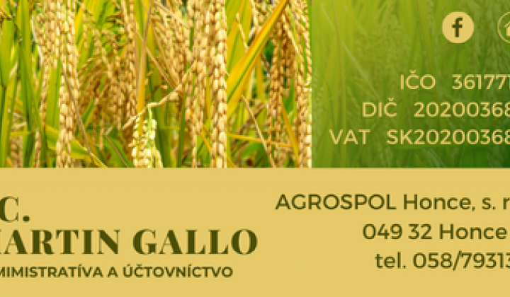 2. fotografia fotogalérie Spoločnosť AGROSPOL Honce s.r.o. oznamuje prenajímateľom pôdy a občanom obce, že od piatka 26.04.2024 sa mení telefónne číslo spoločnosti z pôvodného 058/7931316 na aktuálne číslo 058/3810001 v prípade, že máte otázky ohľadne nájmu, nájomných zmlúv al. nat