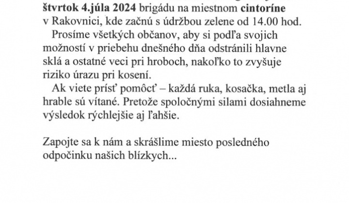1. fotografia fotogalérie Brigáda na cintoríne – štvrtok 4.7.2024 od 14.00 hod. - foto