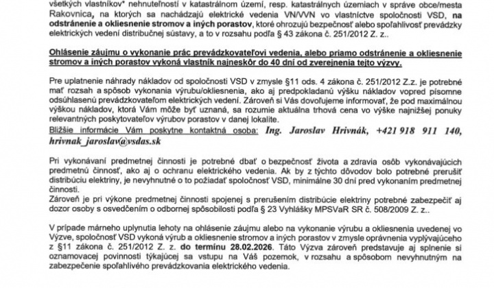 1. fotografia fotogalérie VSD – výzva na vykonanie výrubu/okliesnenia stromov a porastov v zmysle §11 zákona č.251/2012 Z.z. - foto