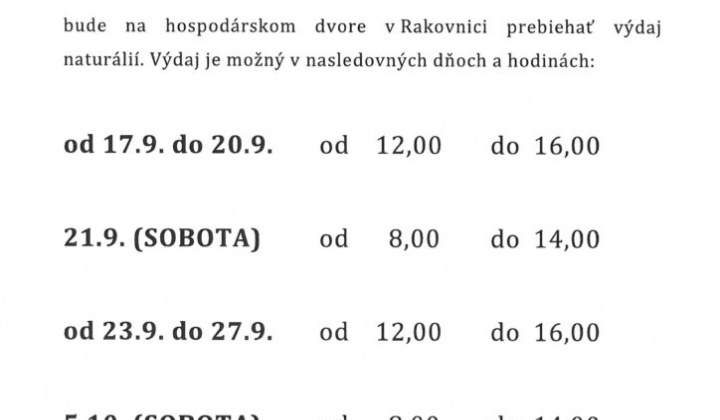 1. fotografia fotogalérie AGROSPOL oznamuje občanom najmä zmenu, že sa bude najprv vydávať od 17.09., čo je utorok, do piatka, v sobotu, potom ďalší týždeň od pondelka do piatka, /v sobotu 28.09. sa nebude vydávať/, a následný týždeň sa bude vydávať - foto