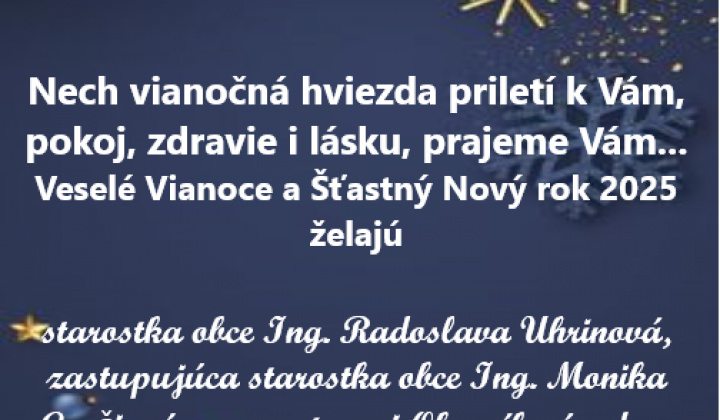 1. fotografia fotogalérie Prajeme všetkým občanom krásne a pokojné Vianoce a šťastný nový rok 2025 - foto
