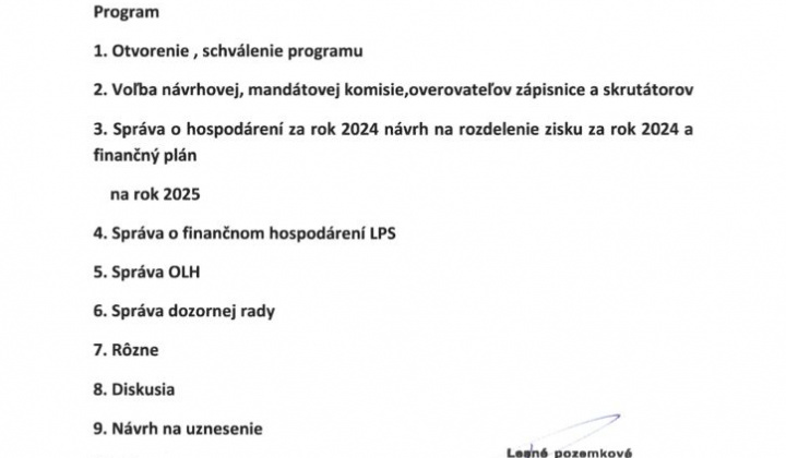 1. fotografia fotogalérie LPS Rakovnica – Valné zhromaždenie pozemkového spoločenstva: 21.3.2025 o 17:00 h. v sále Kultúrneho domu v Rakovnici - foto