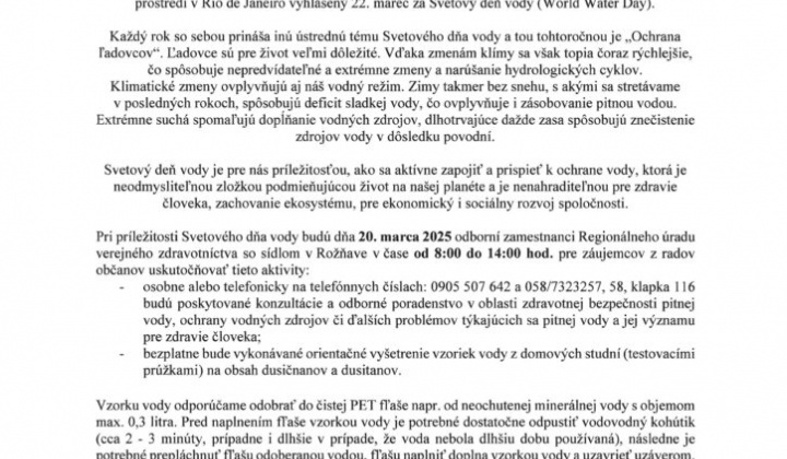 1. fotografia fotogalérie Svetový deň VODY 22. marec 2025 - foto