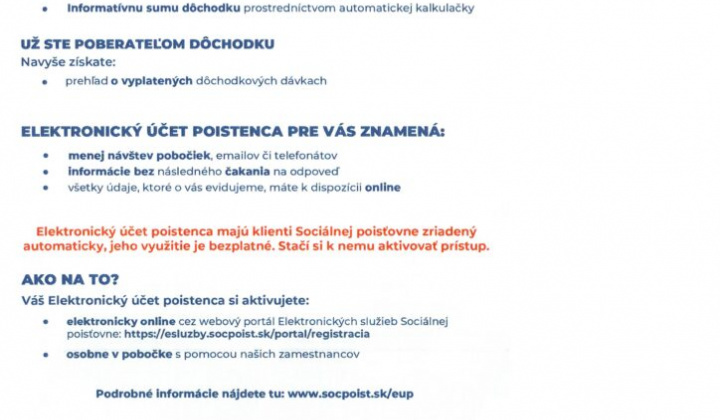 2. fotografia fotogalérie Sociálna poisťovňa (SP) pokračuje v elektronizácii služieb a komunikácii poistenca s inštitúciou. Cieľom je priblížiť sa klientovi, rozšíriť mu prístup k informáciám a uľahčiť mu riešenie jeho životných situácií. - foto