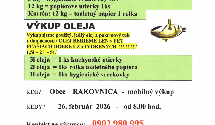 1. fotografia fotogalérie Aktuality / Výkup papiera a olejov dňa 26.2.2026 - foto