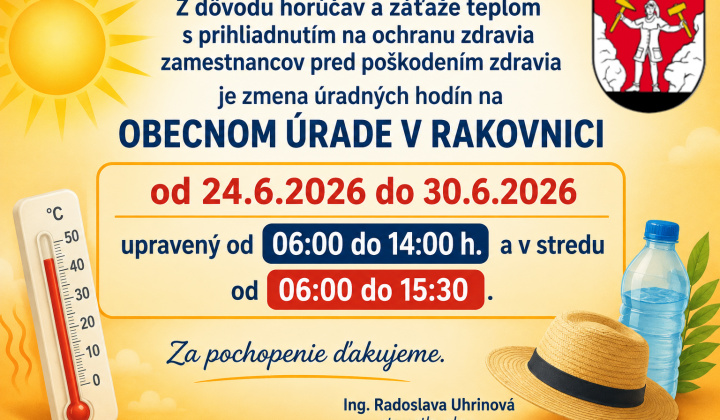 Fotka - Zmena úradných hodín na Obecnom úrade v Rakovnici