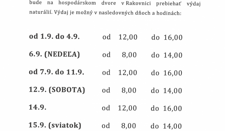 Fotka - Výdaj naturálií