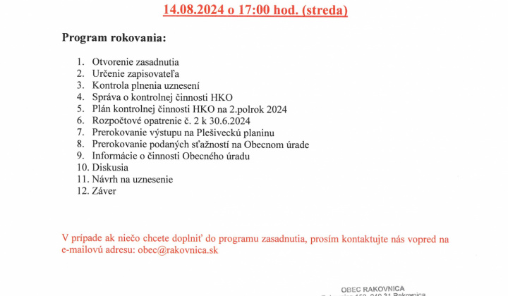 Fotka - Pozvánka na OZ 14.08.2024